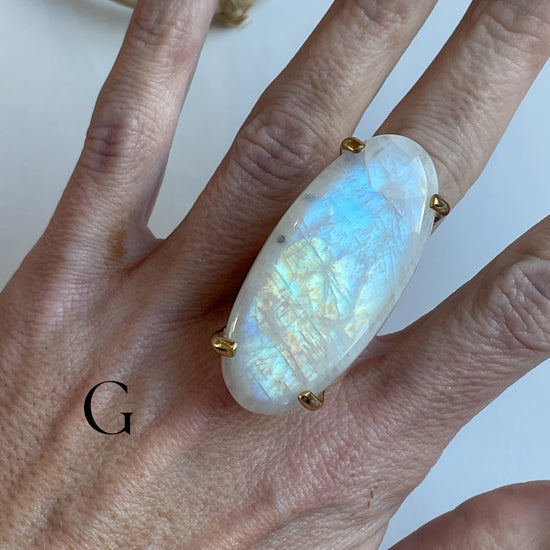 Rainbow Moonstone Statement Prong Ring - Alchemia