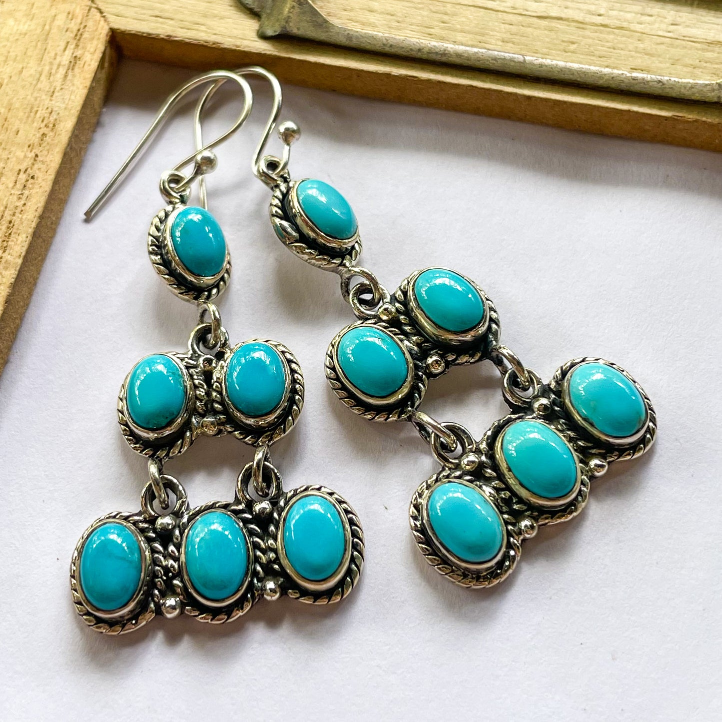 Three Row Turquoise Dangles - Solid Sterling Silver