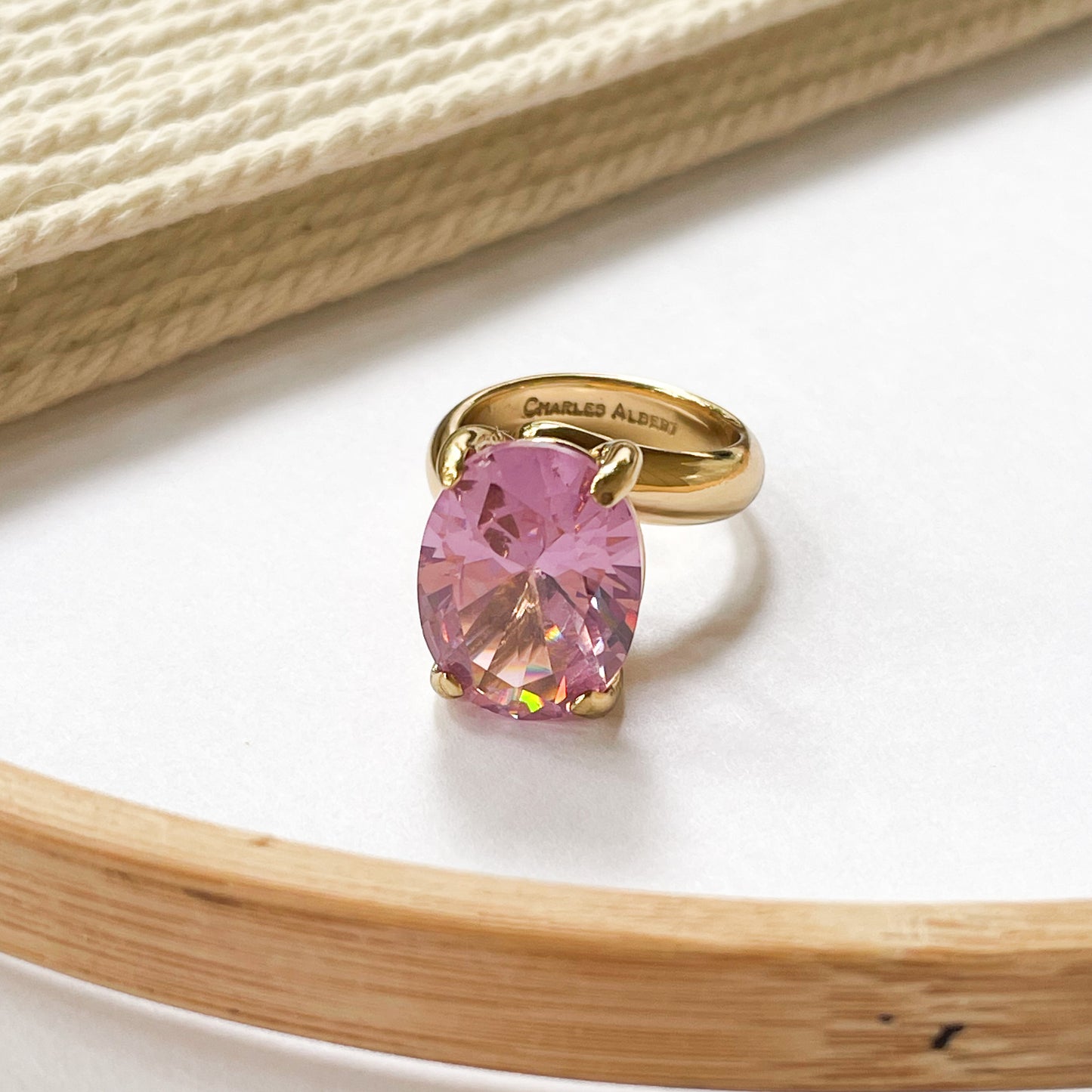 Pink Large Oval CZ Prong Ring  - Alchemia