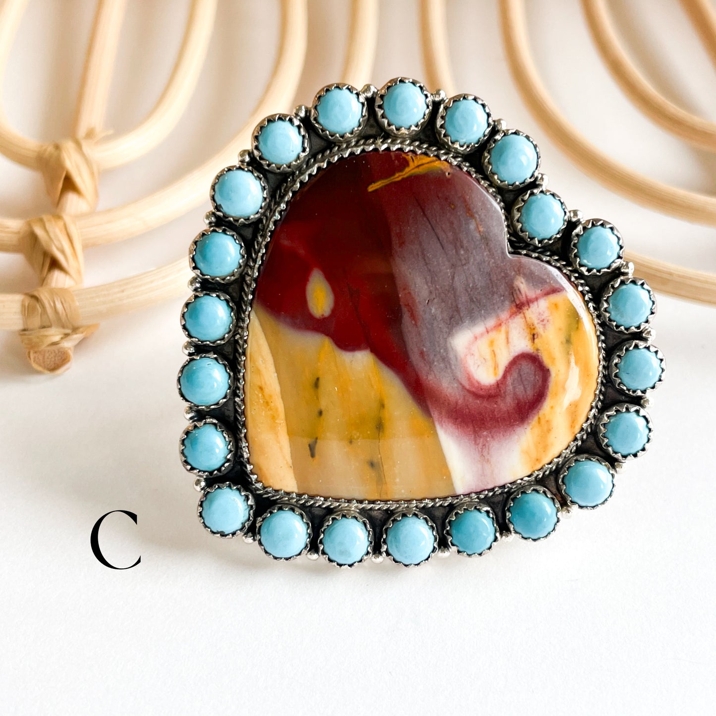 Mookaite Heart Statement Ring - Solid Sterling Silver w Mookaite or Turquoise Trim