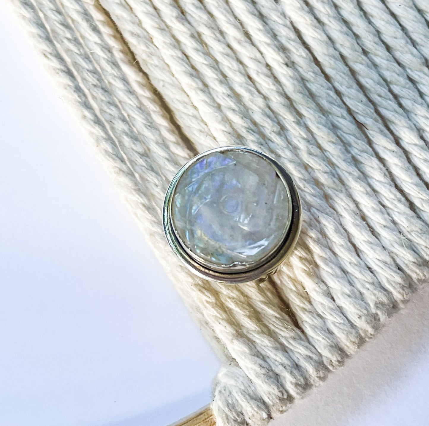 Rainbow Moonstone Rose Ring - Solid Sterling Silver