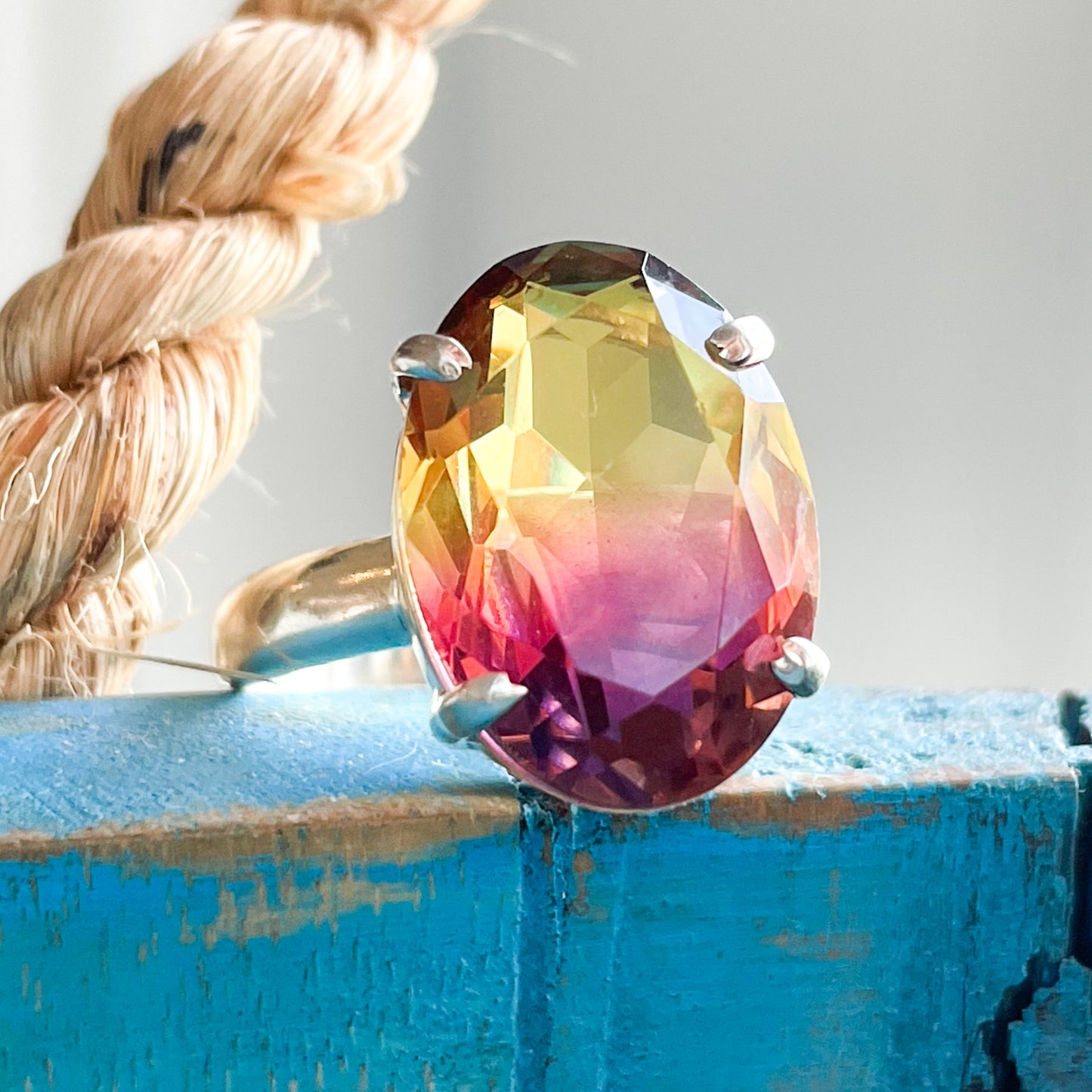 Multi Color Fluorite Glass Ring - Solid Sterling Silver