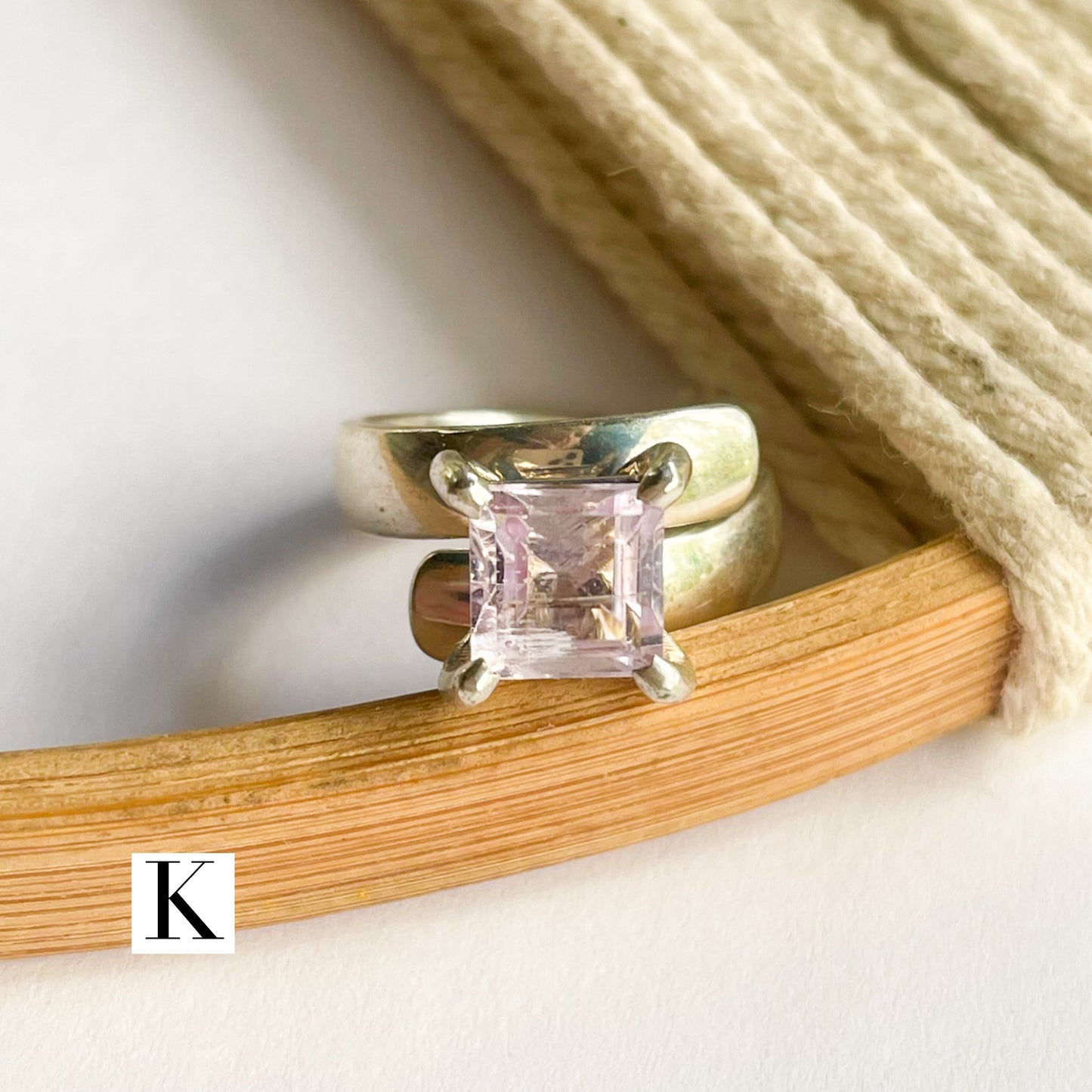 Certified Natural Kunzite Prong Ring - Solid Sterling Silver