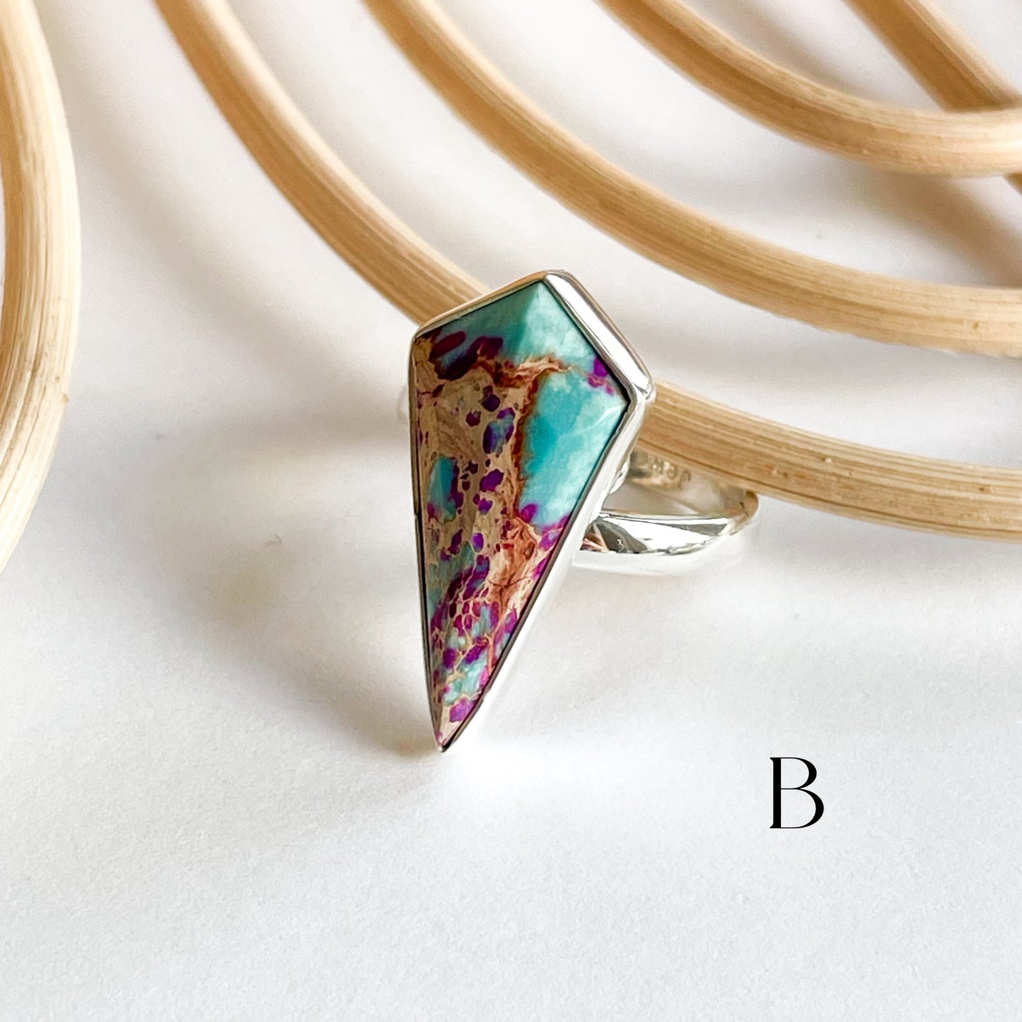 Tie Dye Purple & Blue Jasper Ring - Solid Sterling Silver