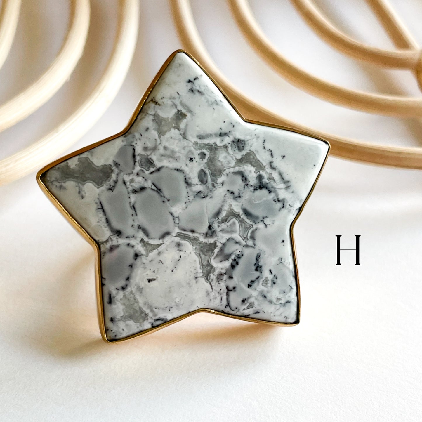 White Maligano Jasper Star Ring - Alchemia