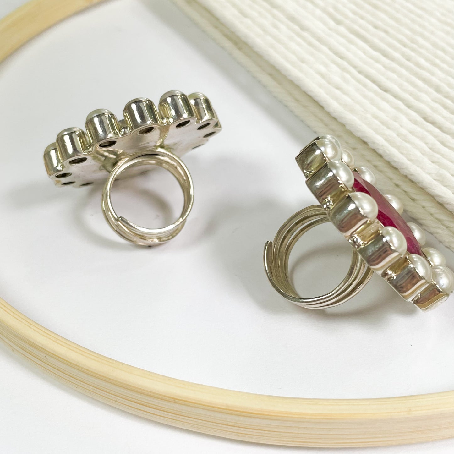 Sapphire Quartz & Pearl Adjustable Ring - Solid Sterling Silver