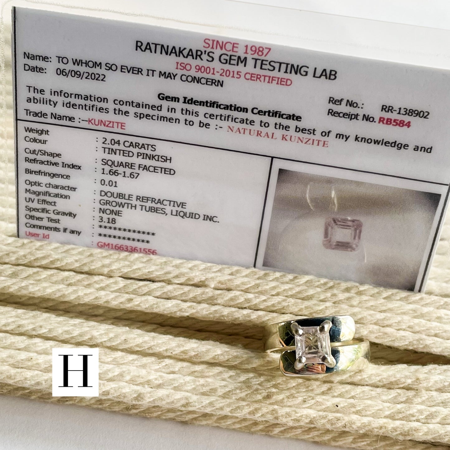 Certified Natural Kunzite Prong Ring - Solid Sterling Silver