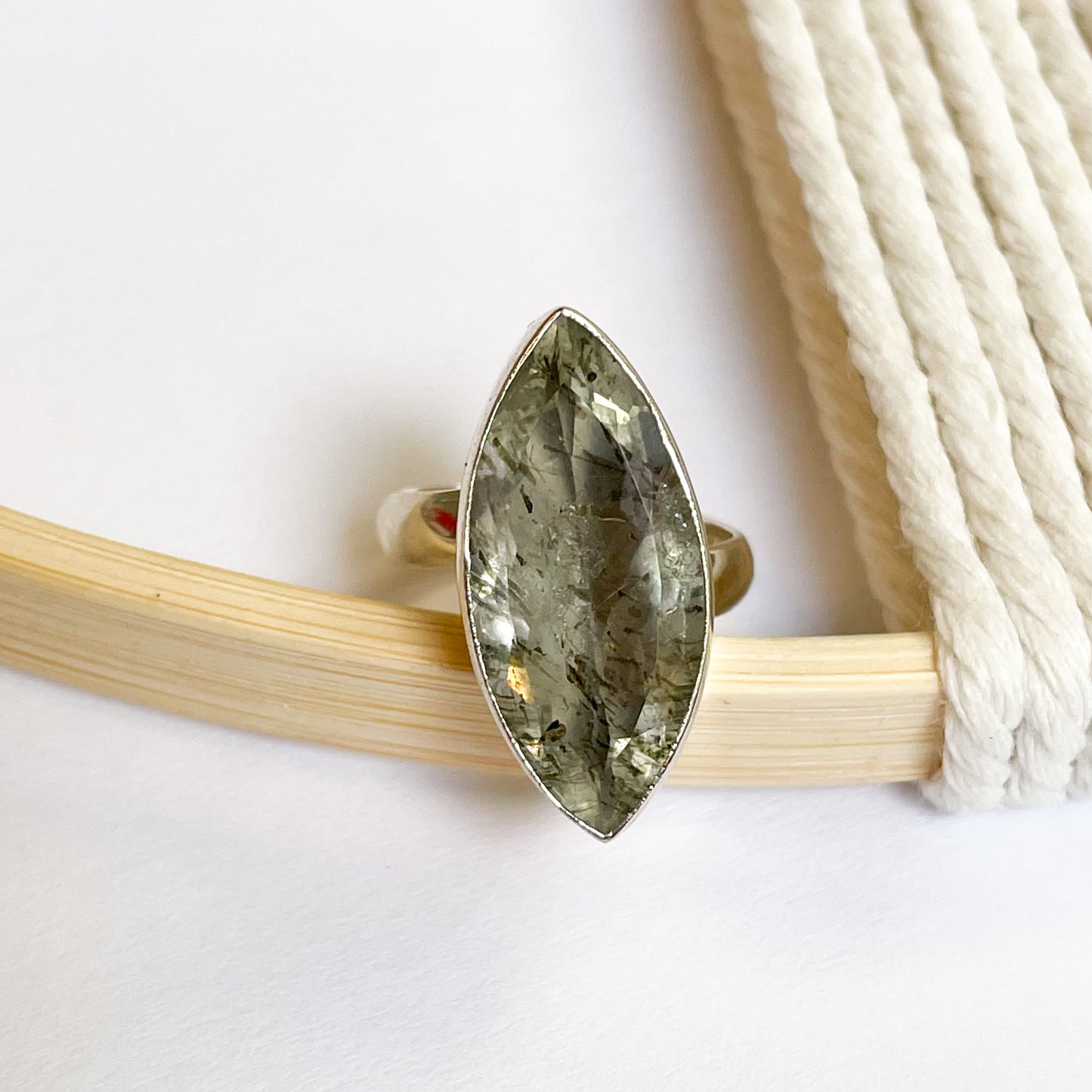 Rutilated Green Amethyst Ring - Solid Sterling Silver