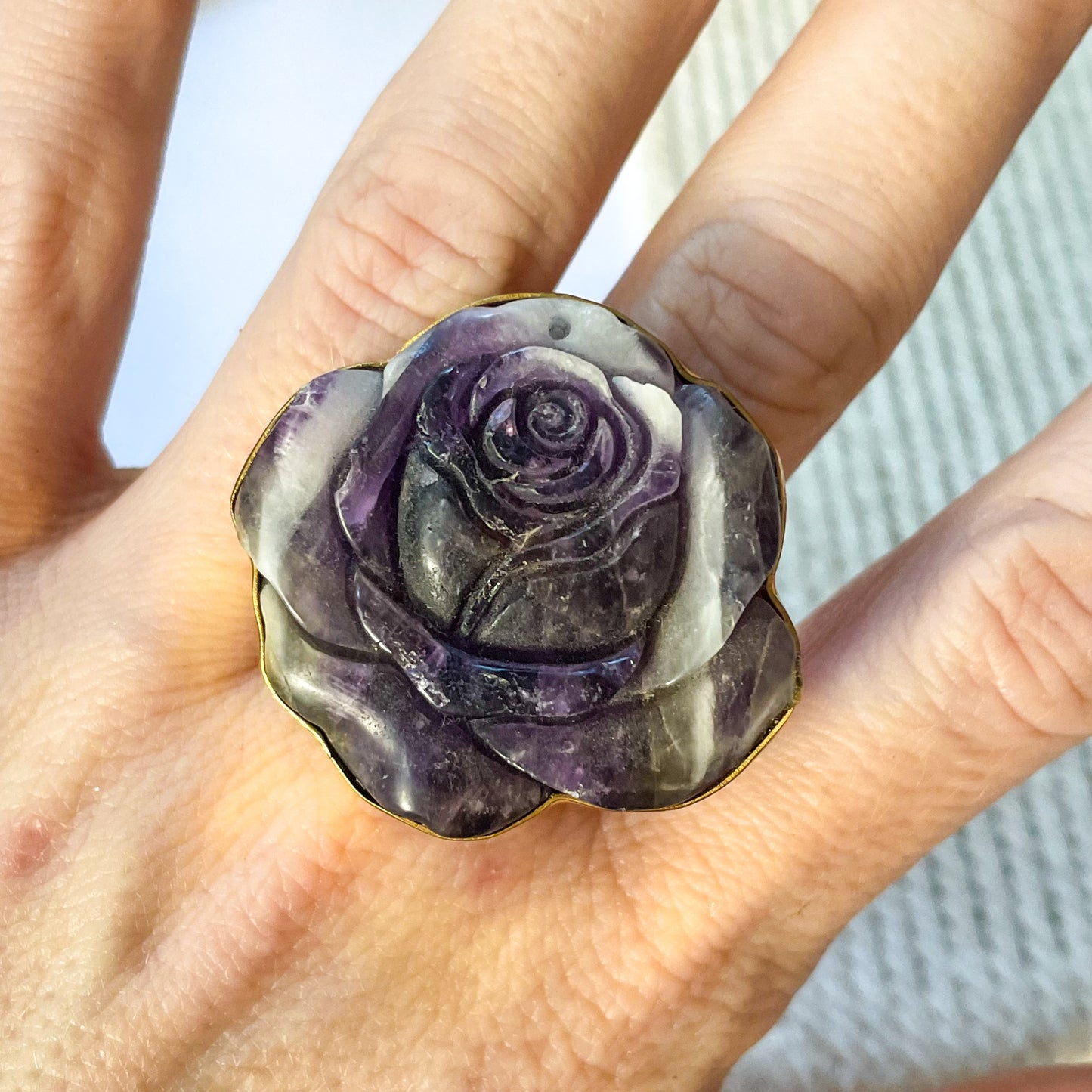 Chevron Amethyst Rose Ring - Alchemia Gold
