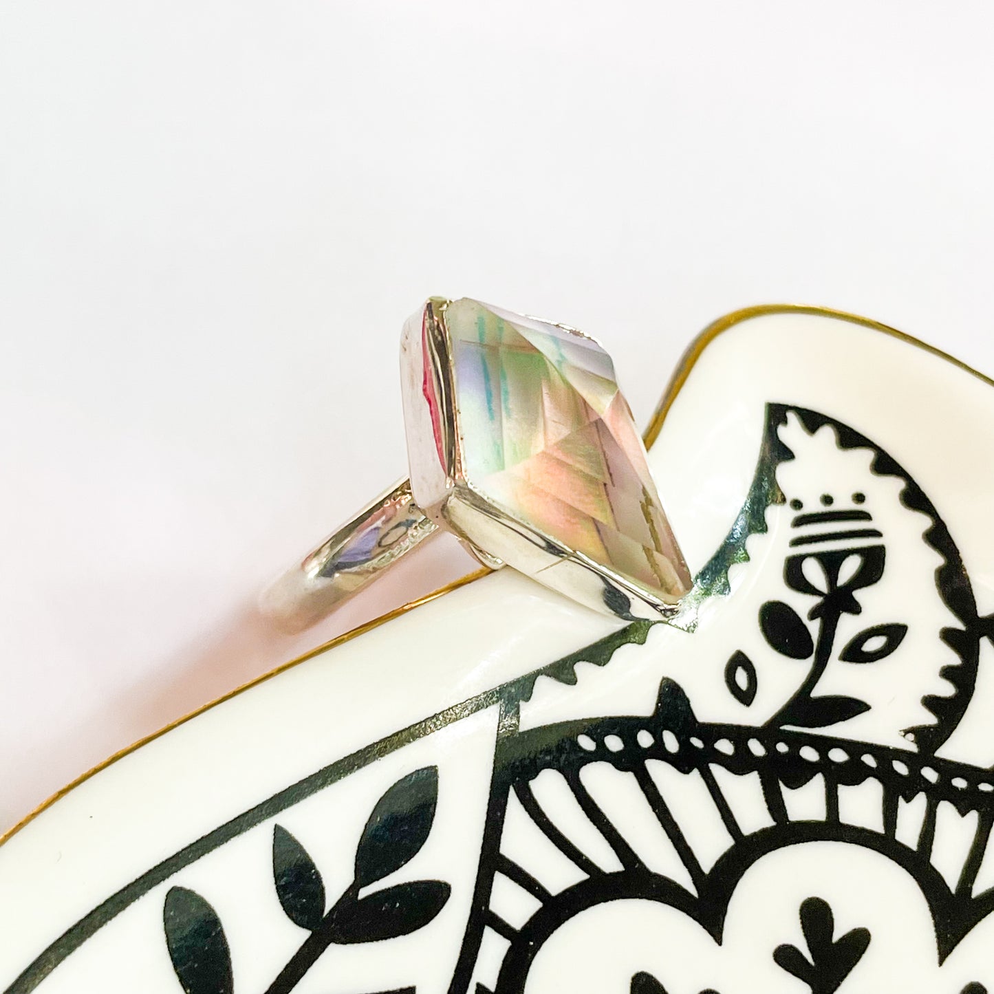 Galaxy Opal Quartz Kite Overlay Ring - Both Metals