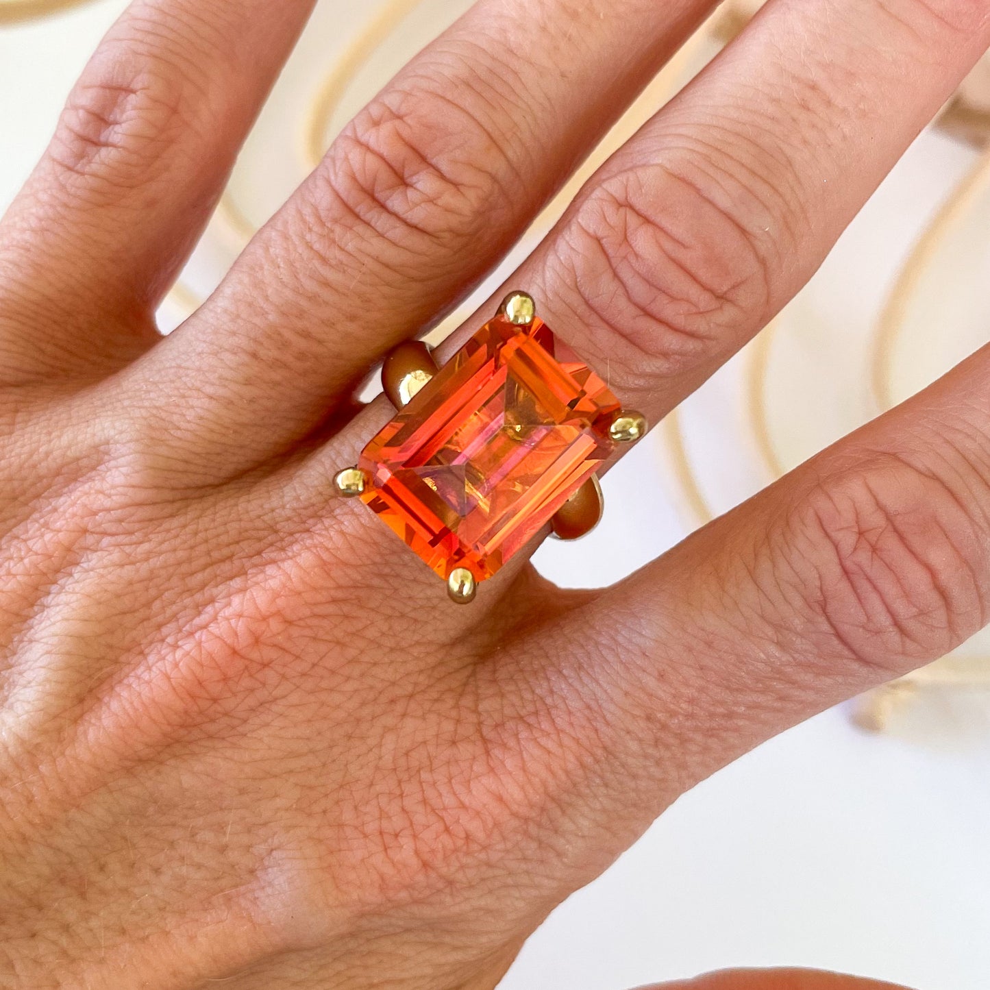 Orange Aurora Quartz Prong Ring - Alchemia