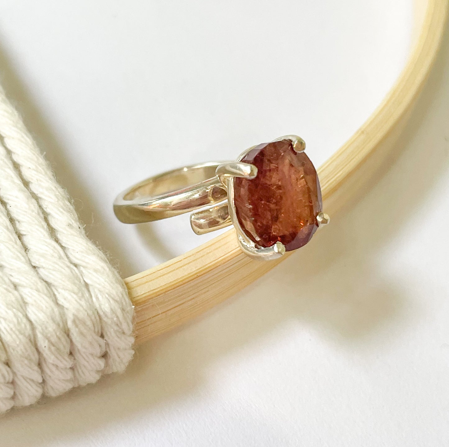 Red Tourmaline Prong Ring - Solid Sterling Silver