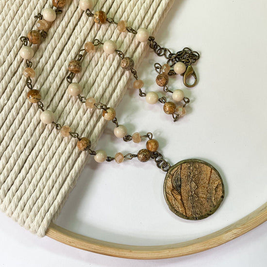 Earth Tone Jaspers & Charm Necklace - Dainty Boho