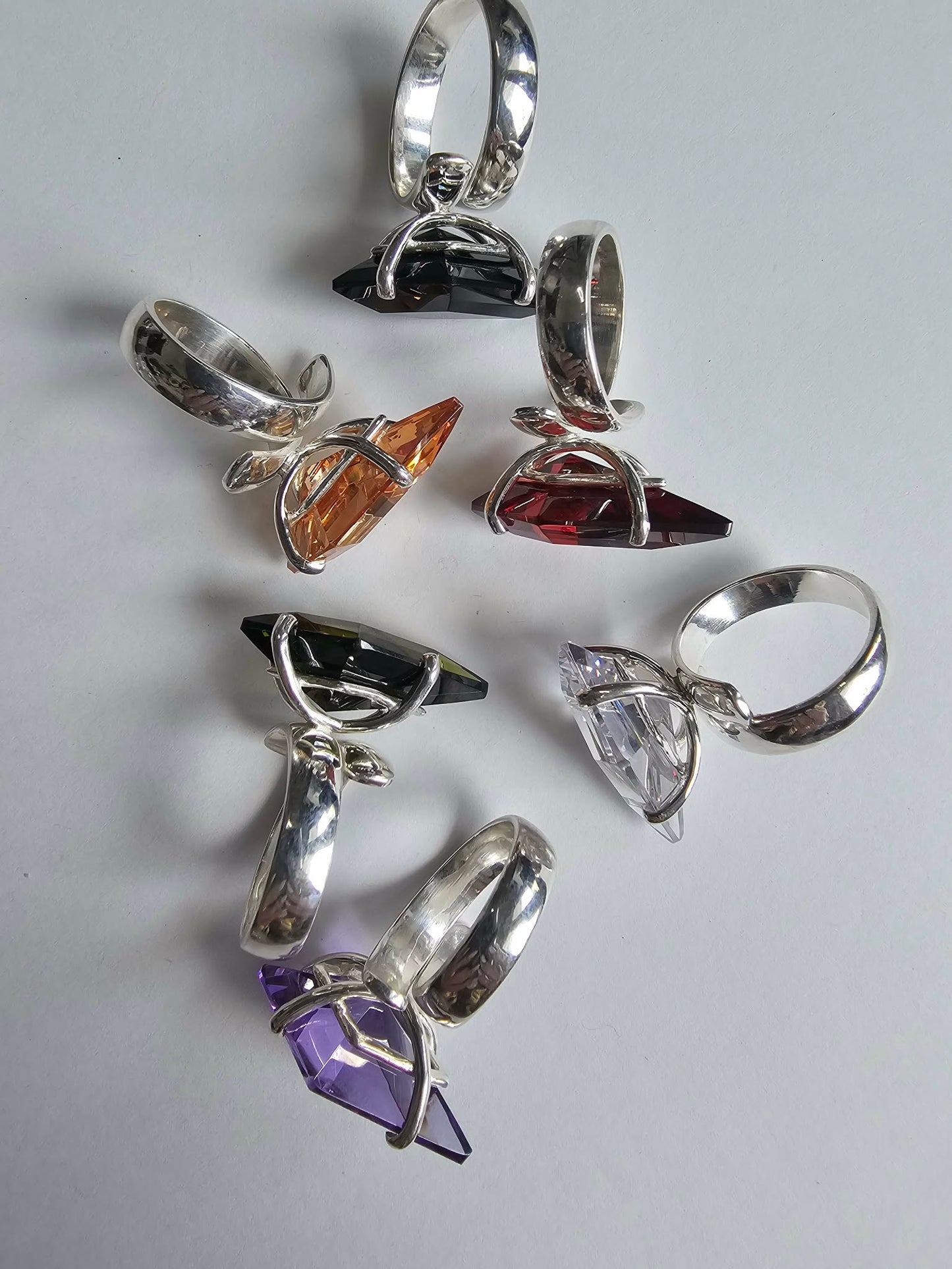 Colorful CZ Kite Prong Rings - Both Metals