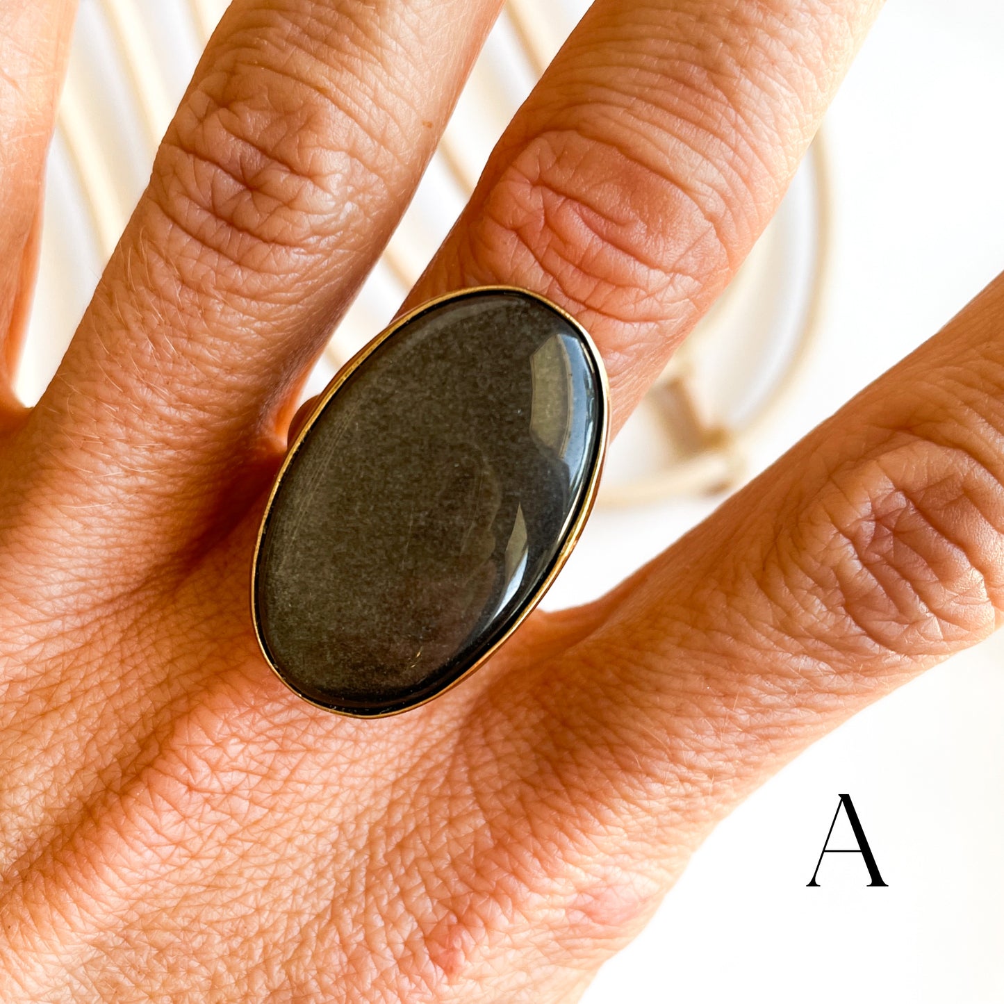 Silver Sheen Obsidian Oval Ring & Pendant - Both Metals
