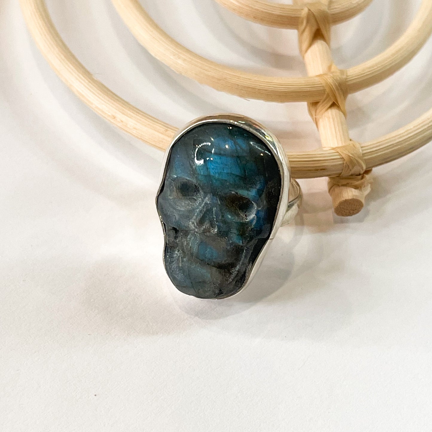 Dainty Labradorite Skull Rings-Solid Sterling Silver