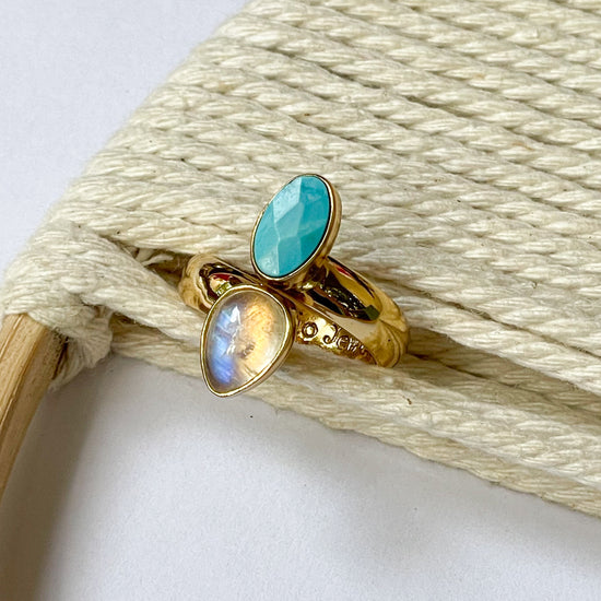 Turquoise & Moonstone Bypass Ring - Alchemia