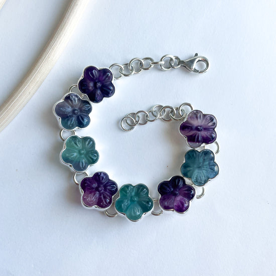 Fluorite Flower Bracelet - Solid Sterling Silver