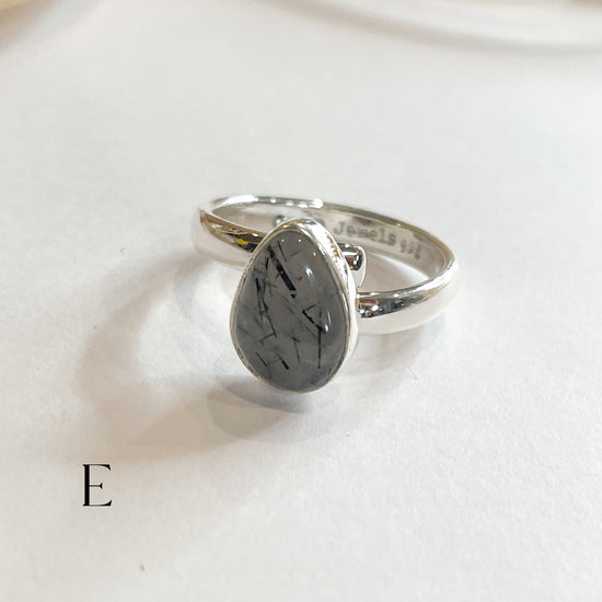 Black Rutilated Quartz Ring - Solid Sterling Silver