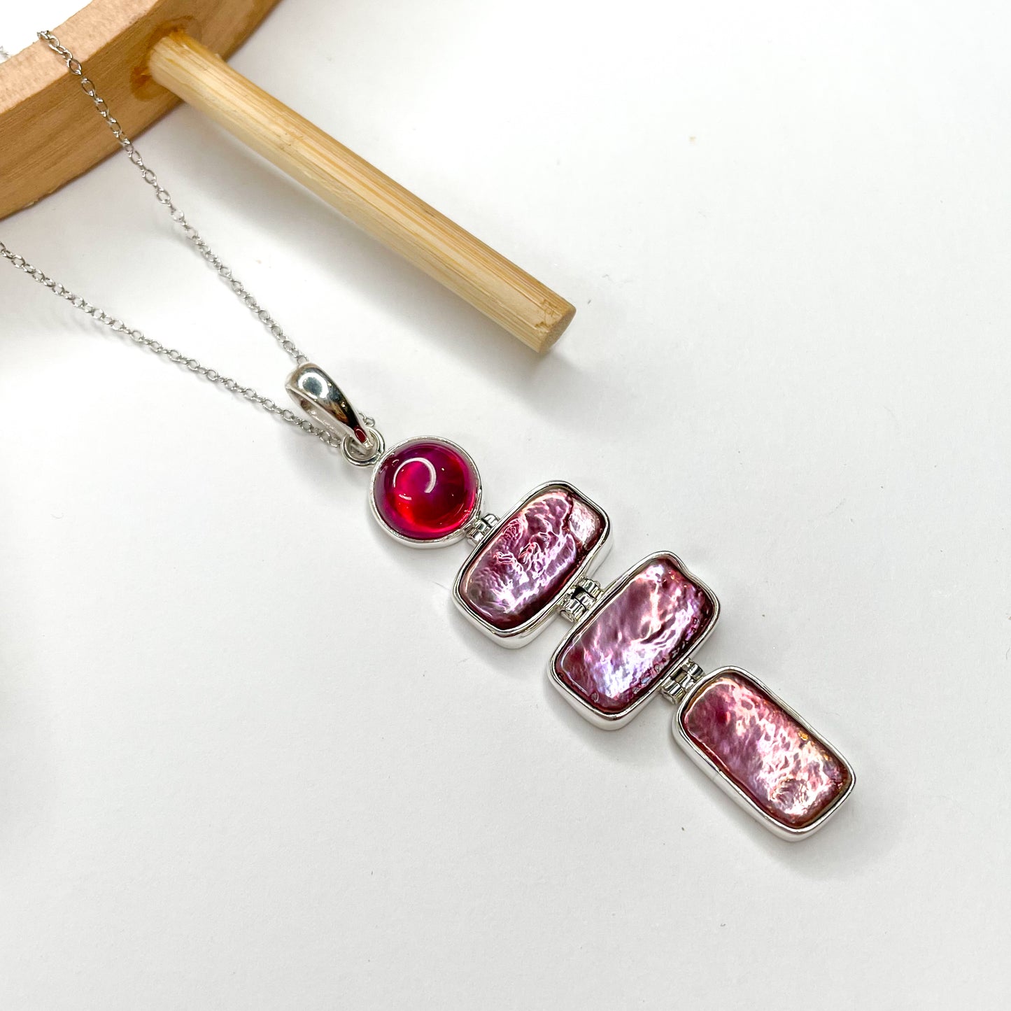 Ruby Star & Pink Biwa Pearl - Solid Sterling Silver