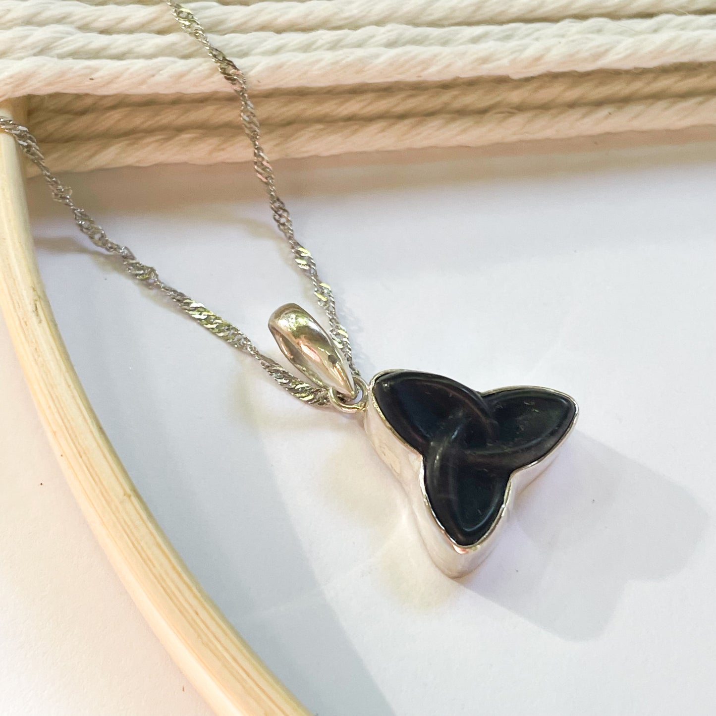Dainty Black Celtic Knot Pendant - Solid Sterling Silver
