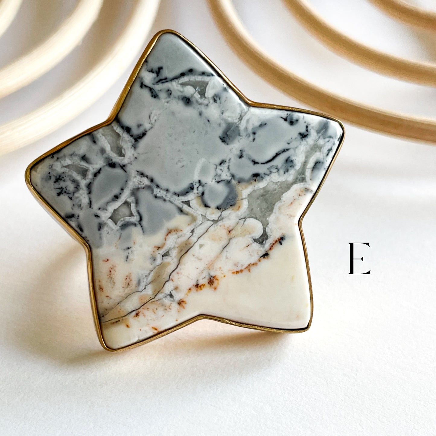 White Maligano Jasper Star Ring - Alchemia