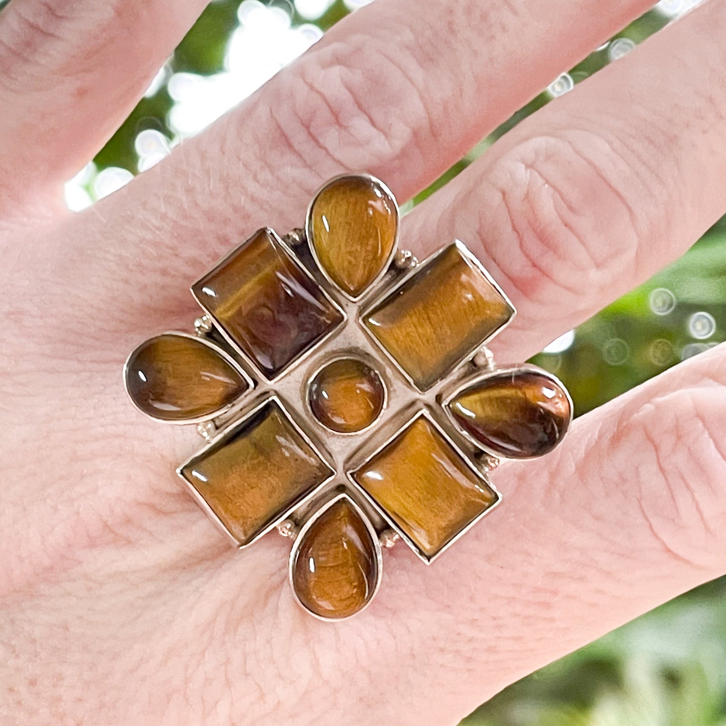 Tiger Eye Mini Statement Ring - Solid Sterling Silver