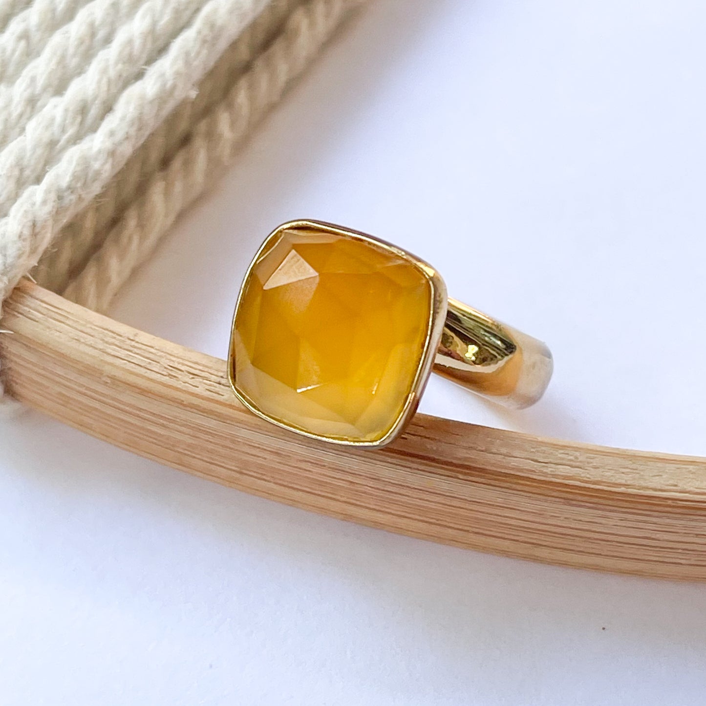 Bright Square Chalcedony Rings - Both Metals