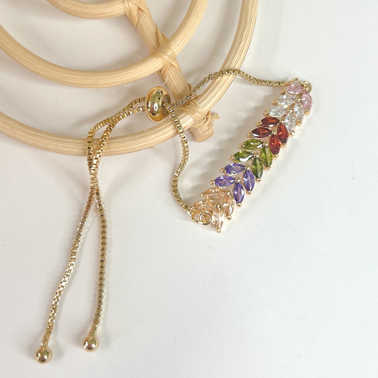 Bolo Leaf Multi Colored Bracelet - 18K Gold Filled