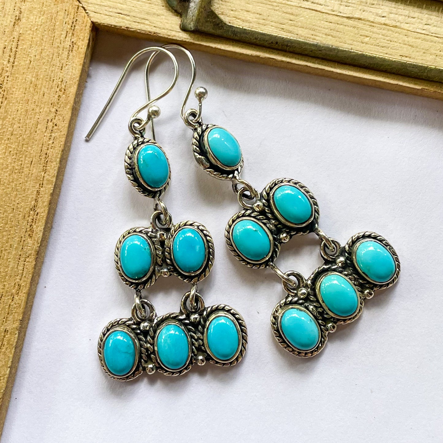 Three Row Turquoise Dangles - Solid Sterling Silver