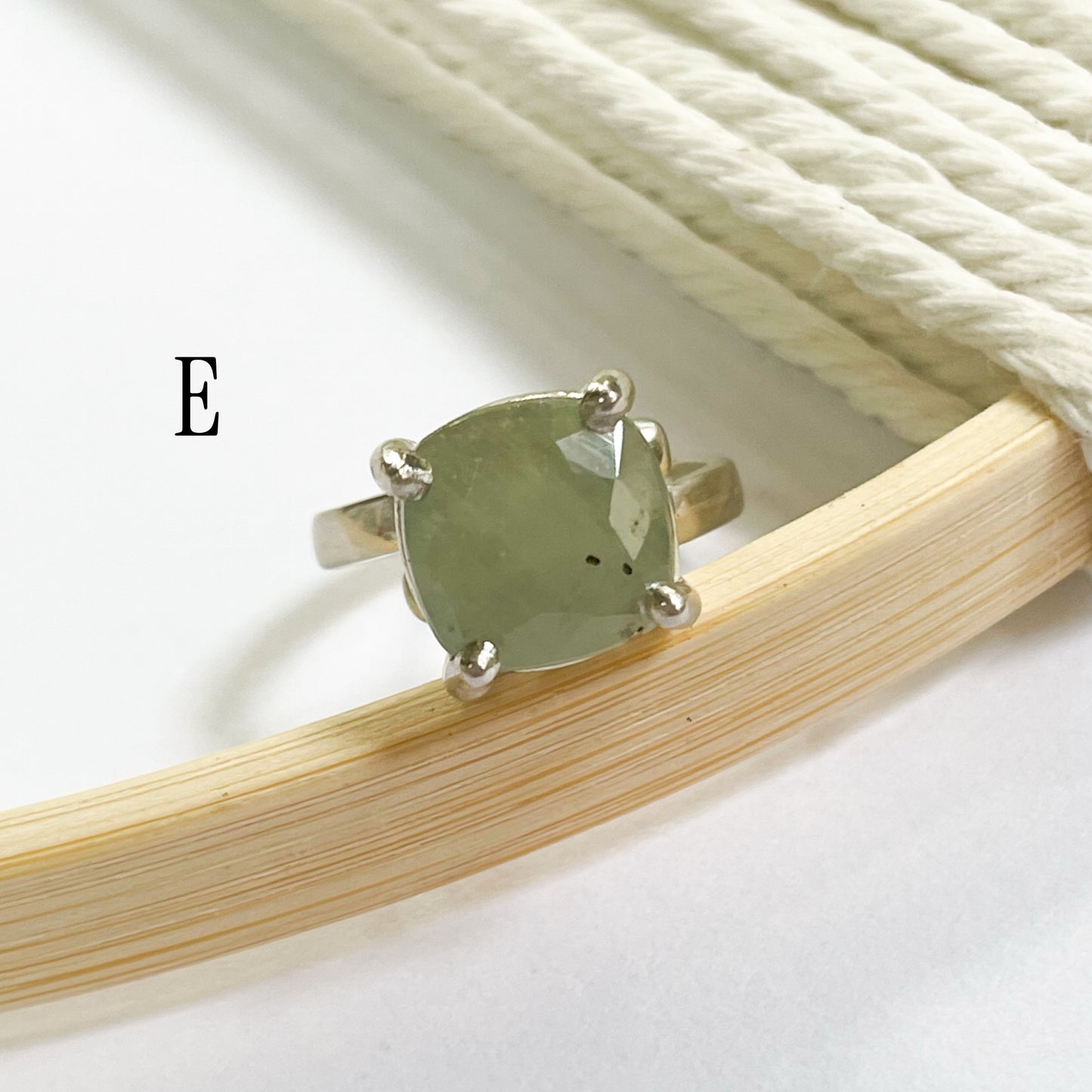 Green Sapphire Prong Ring - Solid Sterling Silver