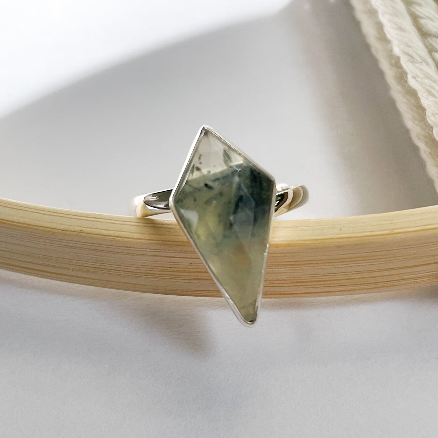 Prehnite Kite Bezel Ring - Solid Sterling Silver