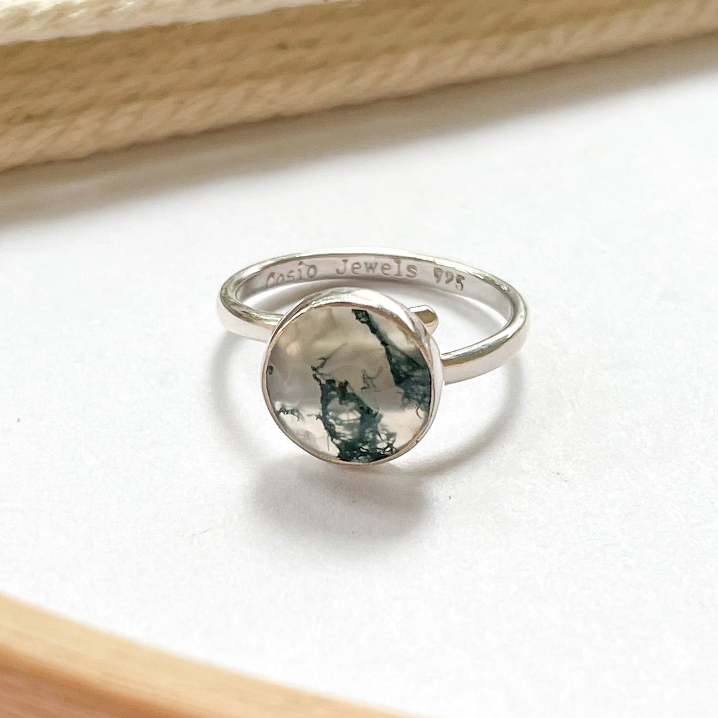 Moss Agate Polka Dot Ring - Solid Sterling Silver