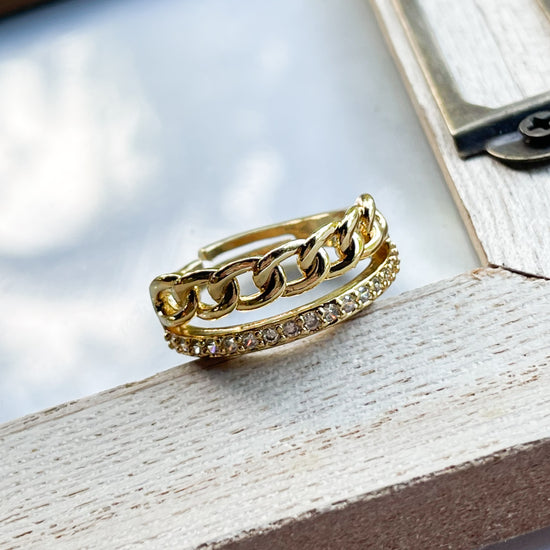 Double CZ Chain Band - 18k Gold Filled