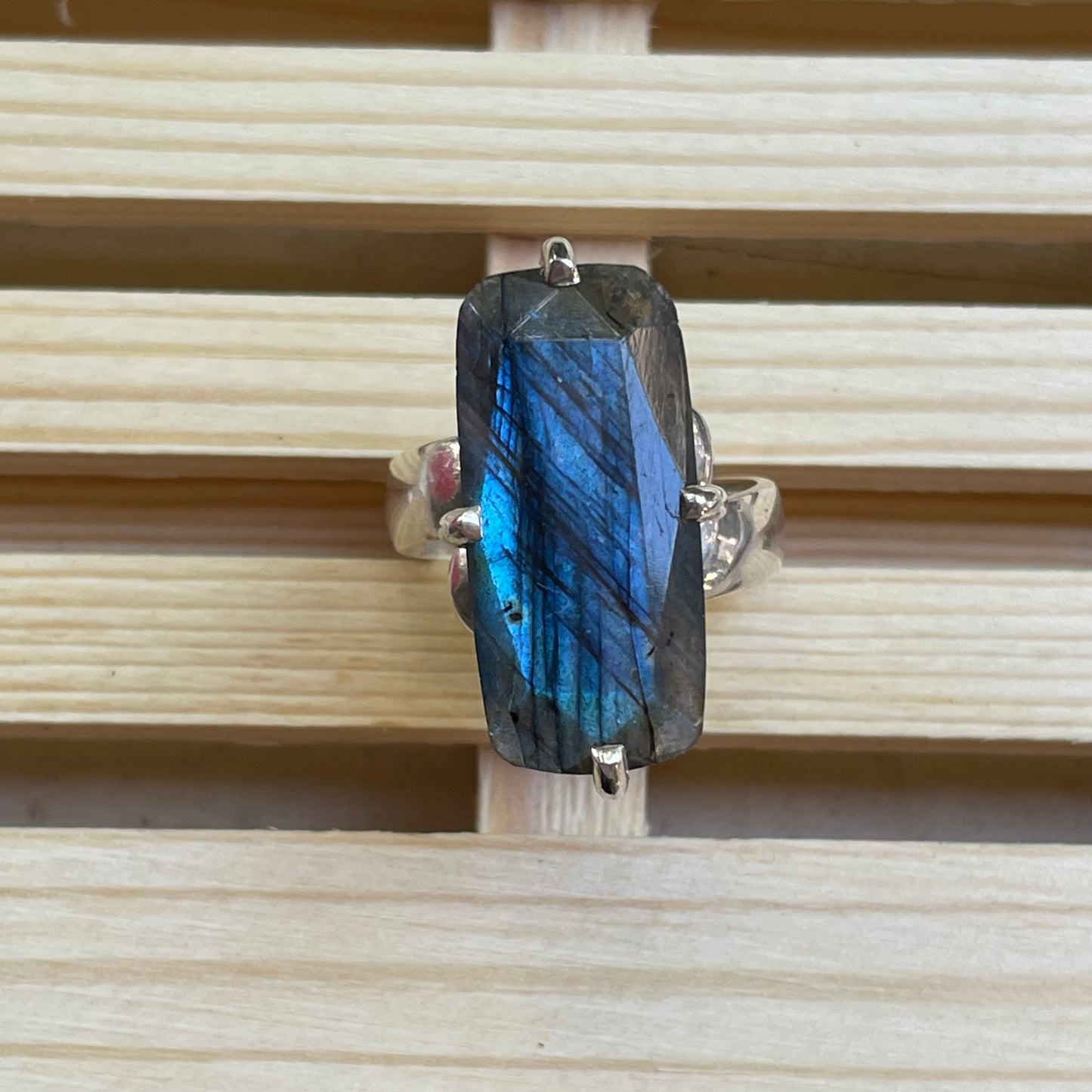 Labradorite Rectangle Prong Ring - Solid Sterling Silver