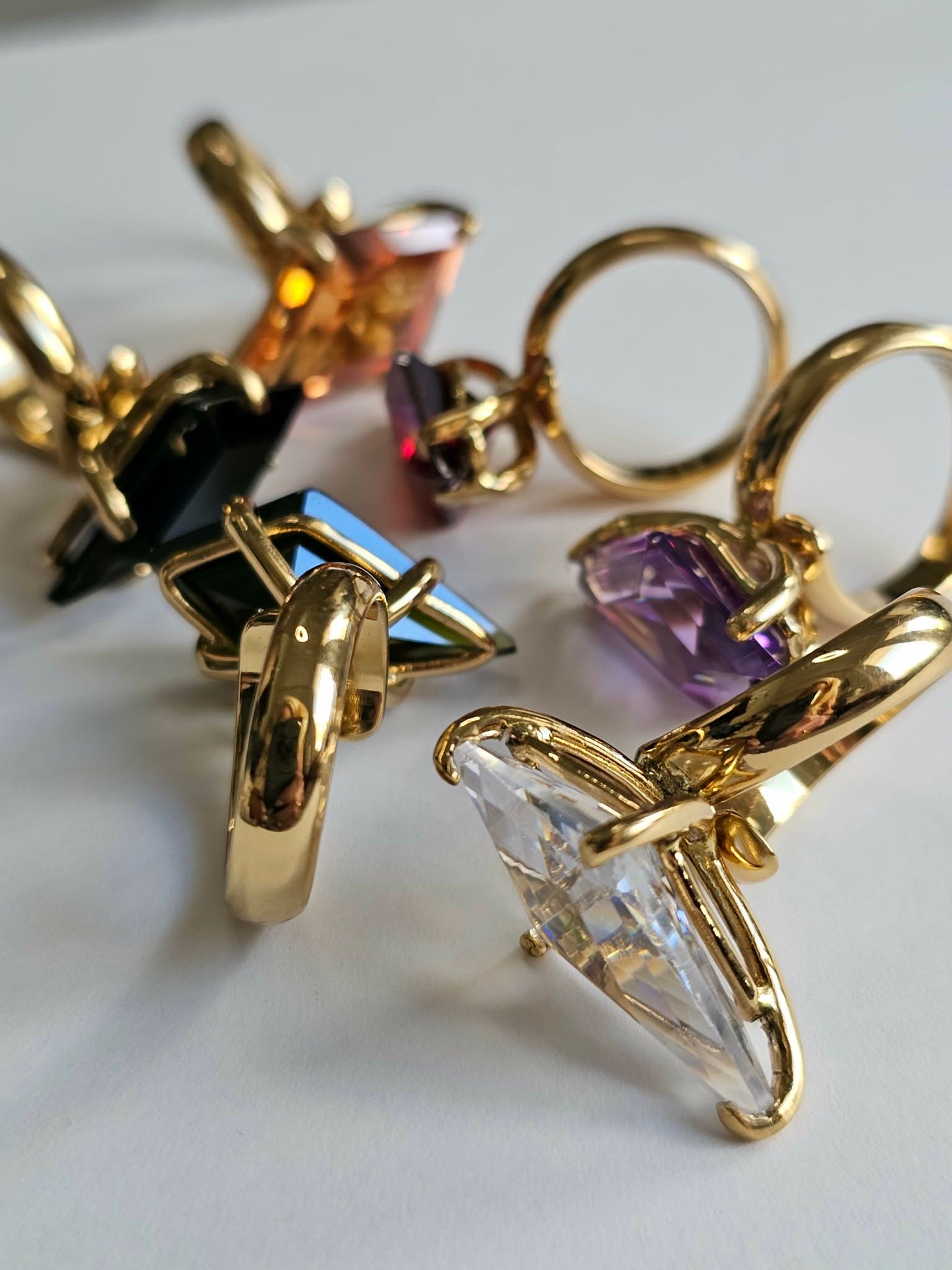 Colorful CZ Kite Prong Rings - Both Metals