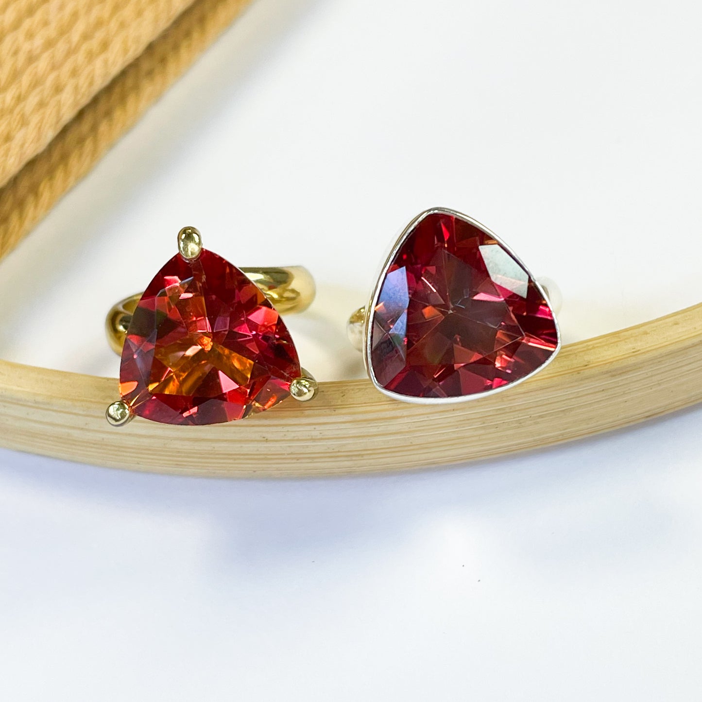 Red Mystic Quartz Quartz Bezel Ring - Solid Sterling Silver