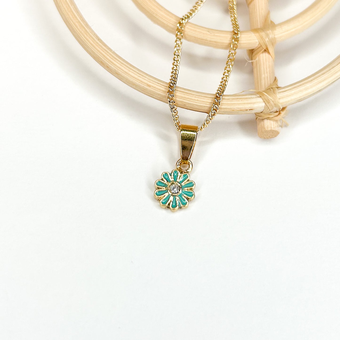 Enamel CZ Flower Pendant - 18K Gold Filled