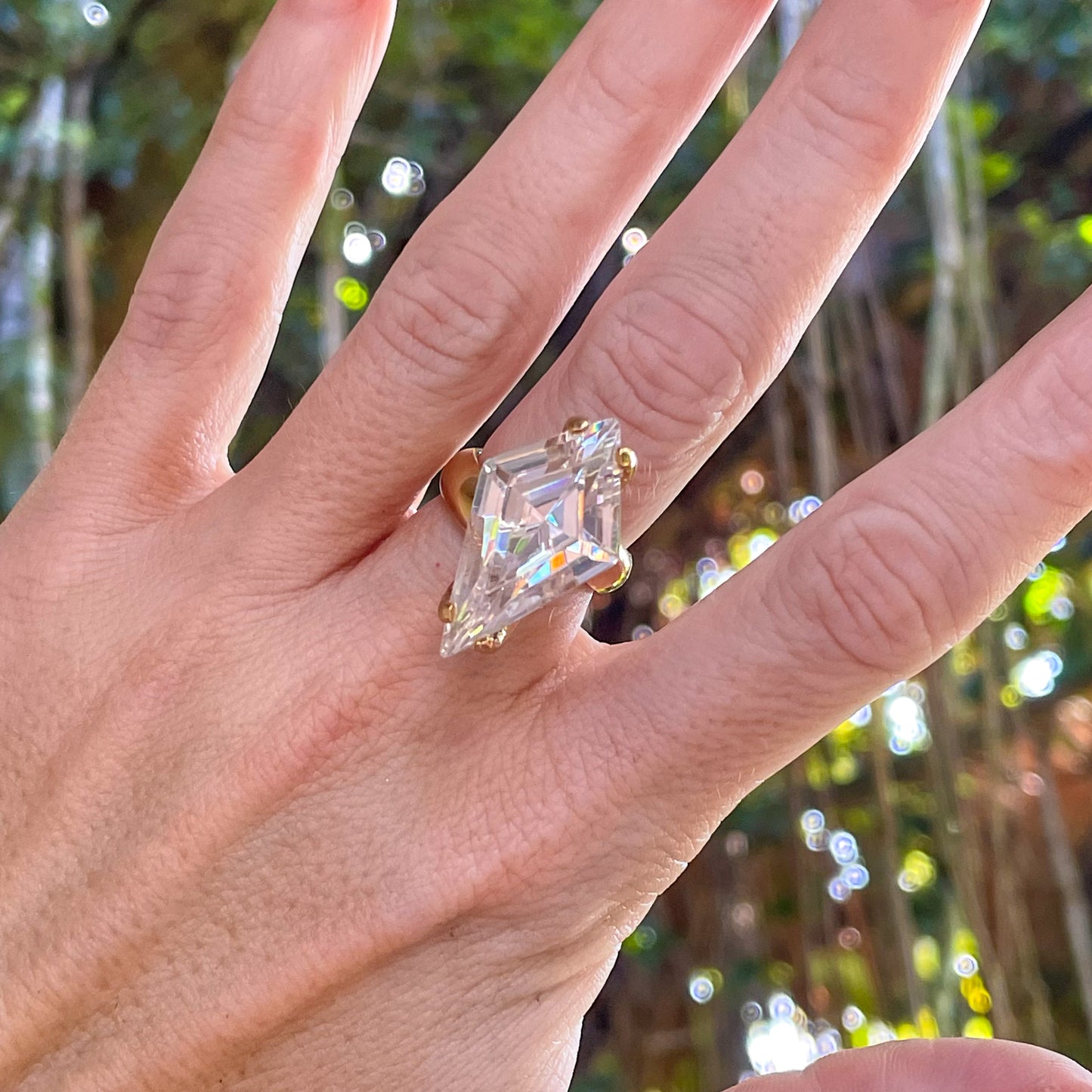 Colorful CZ Kite Prong Rings - Both Metals