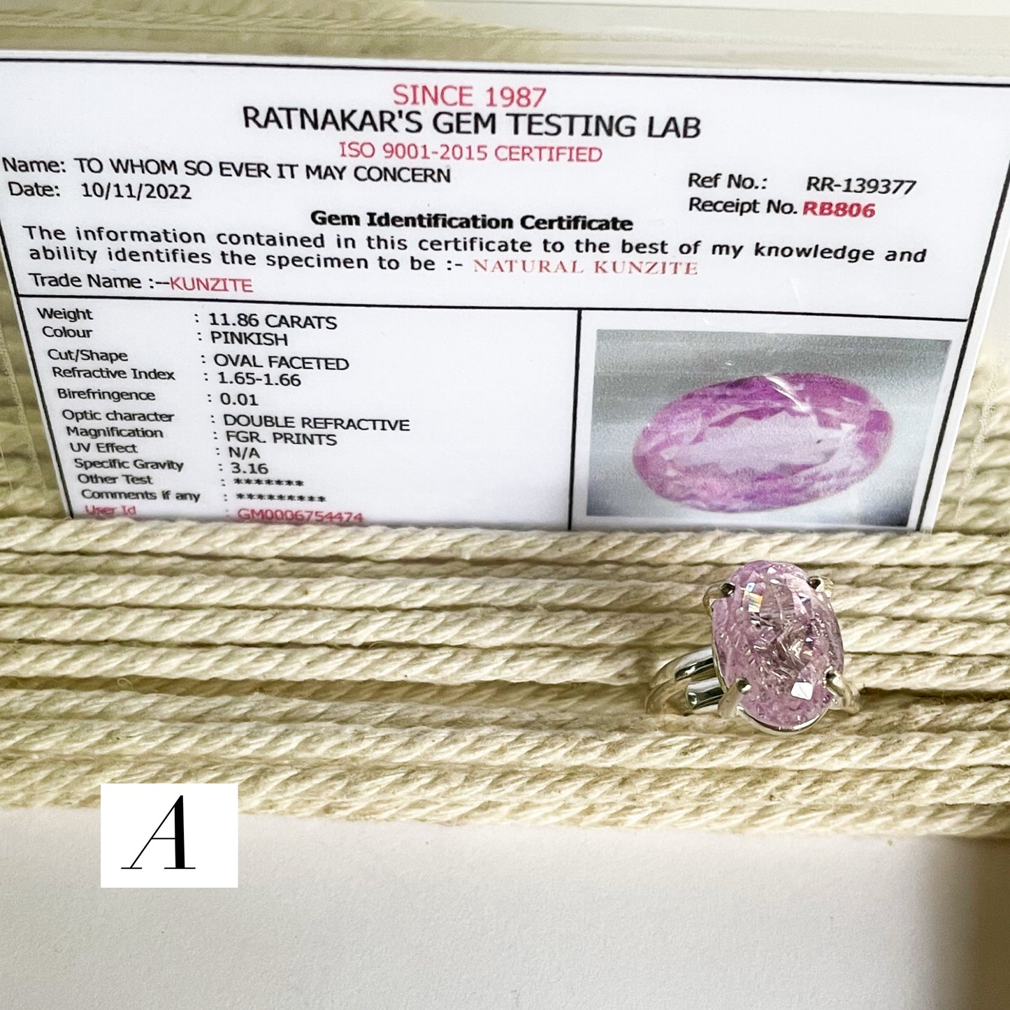 Certified Natural Kunzite Prong Ring - Solid Sterling Silver