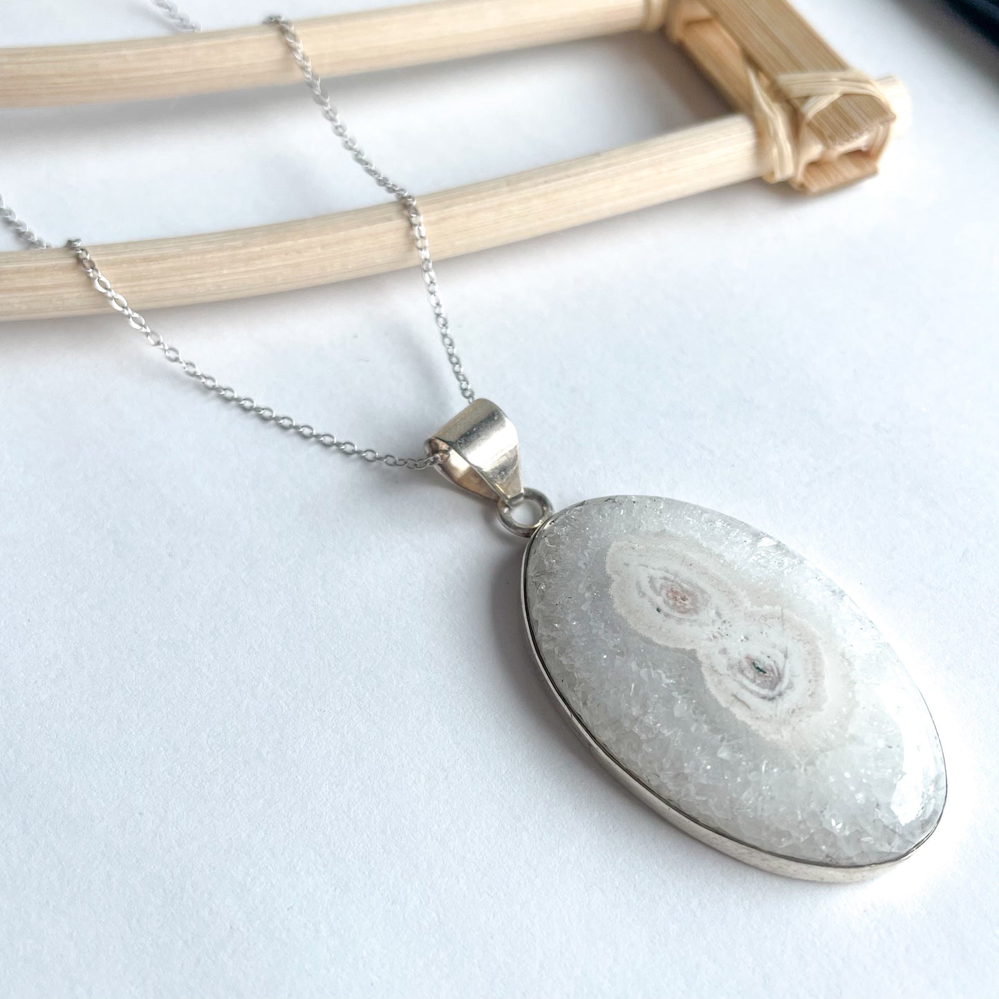 Solar Quartz Oval Pendant - Solid Sterling Silver