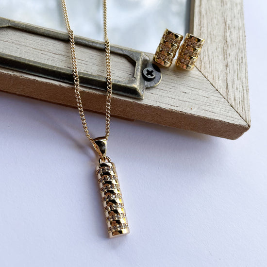 Bar CZ Earring & Necklace Set - 18k Gold Filled
