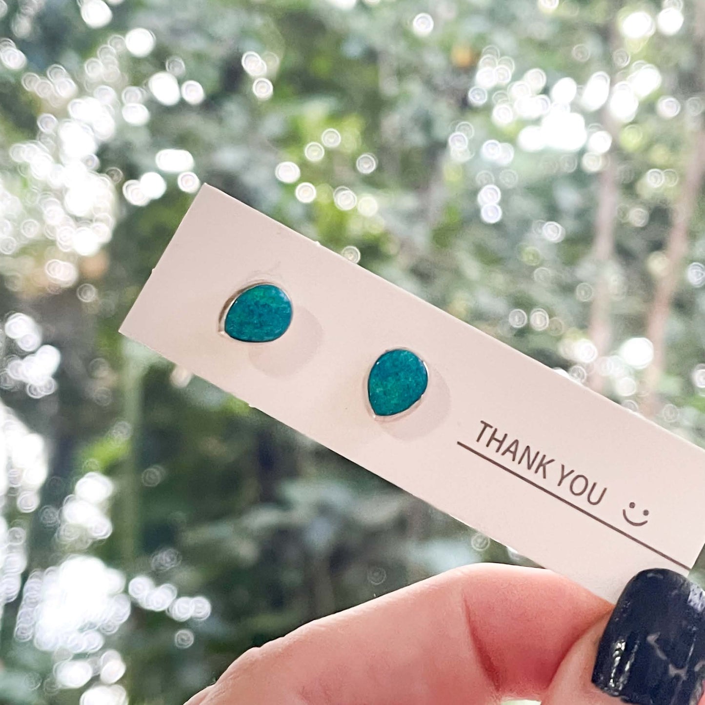 Synthetic Blue Opal Studs - Solid Sterling Silver