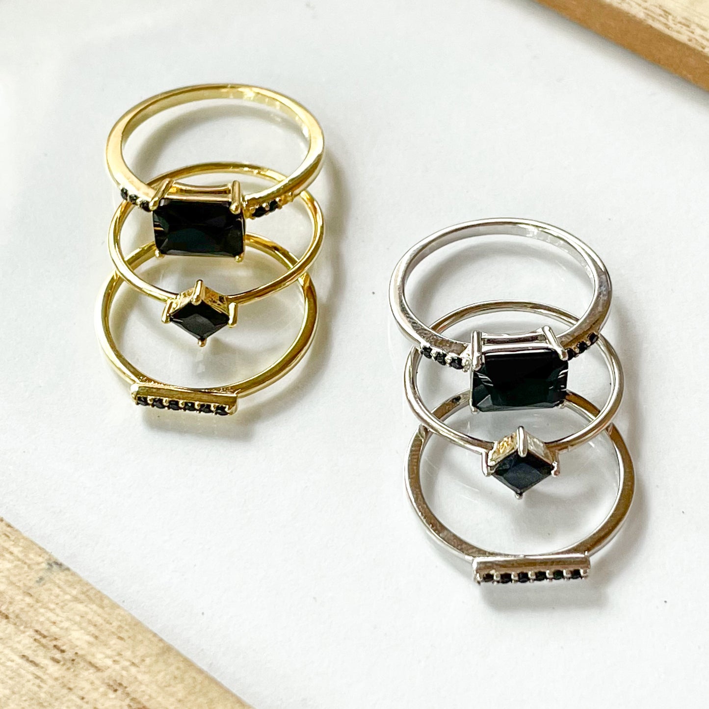Black CZ Stack Rings - SSS  or Vermeil