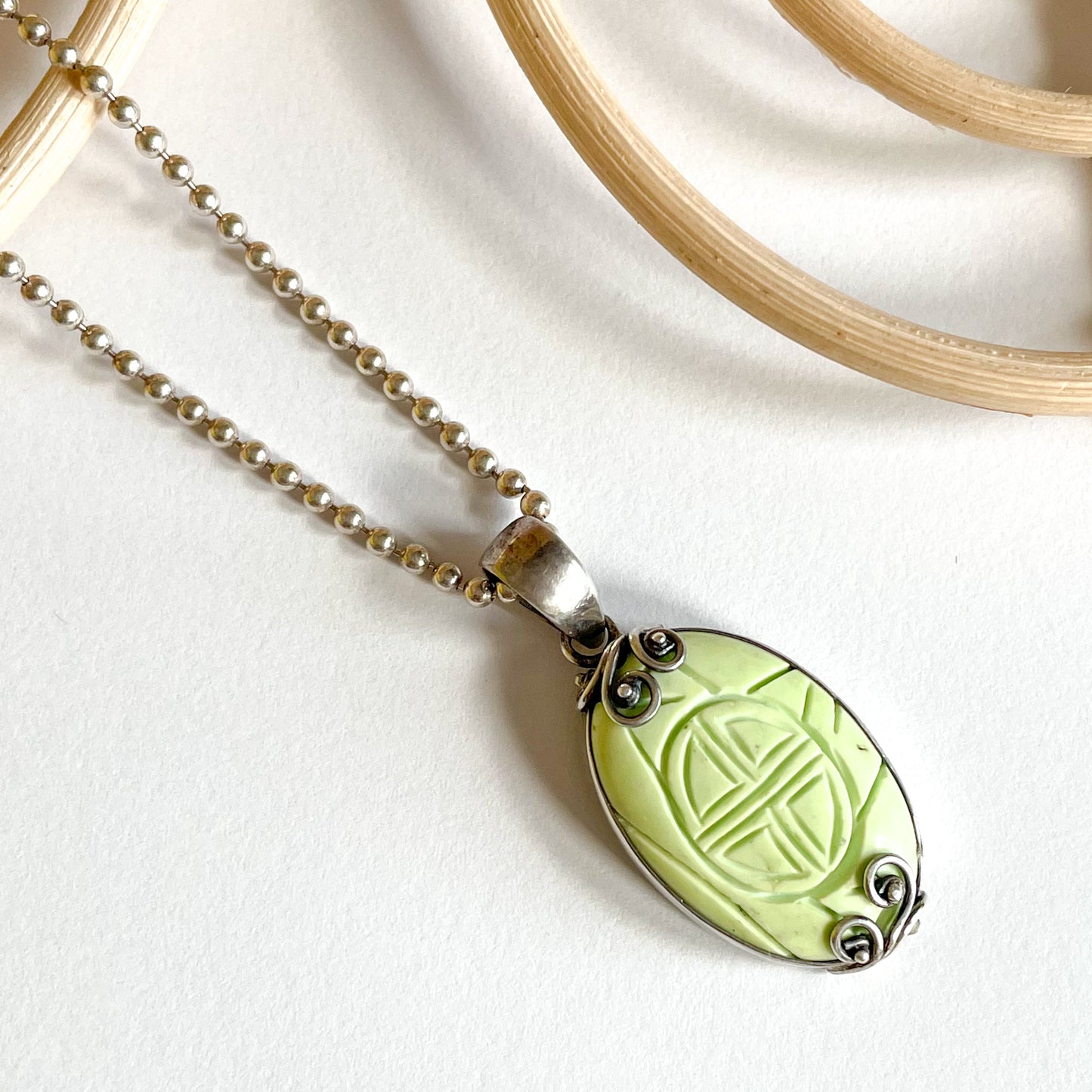 Aztec Jade Pendant - Solid Sterling Silver