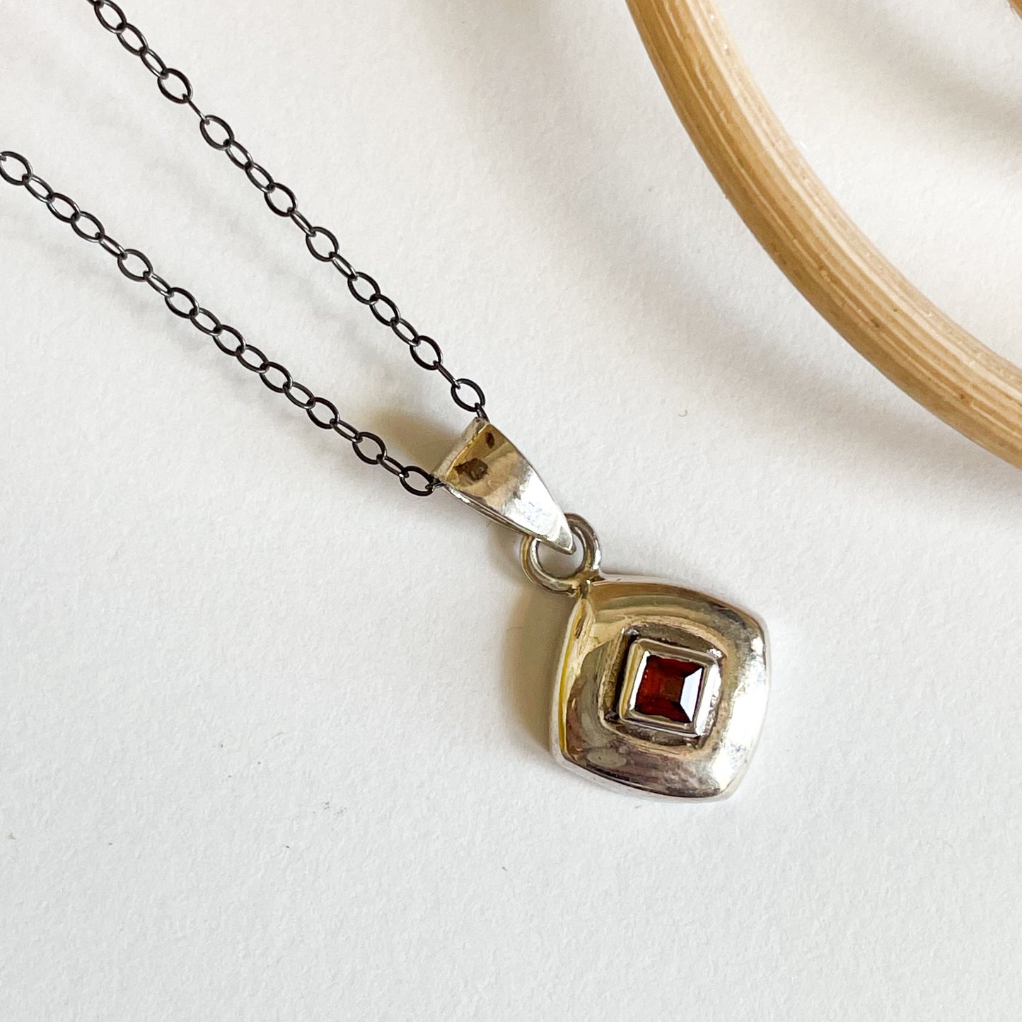 Garnet Dainty Charm Pendant - Solid Sterling Silver