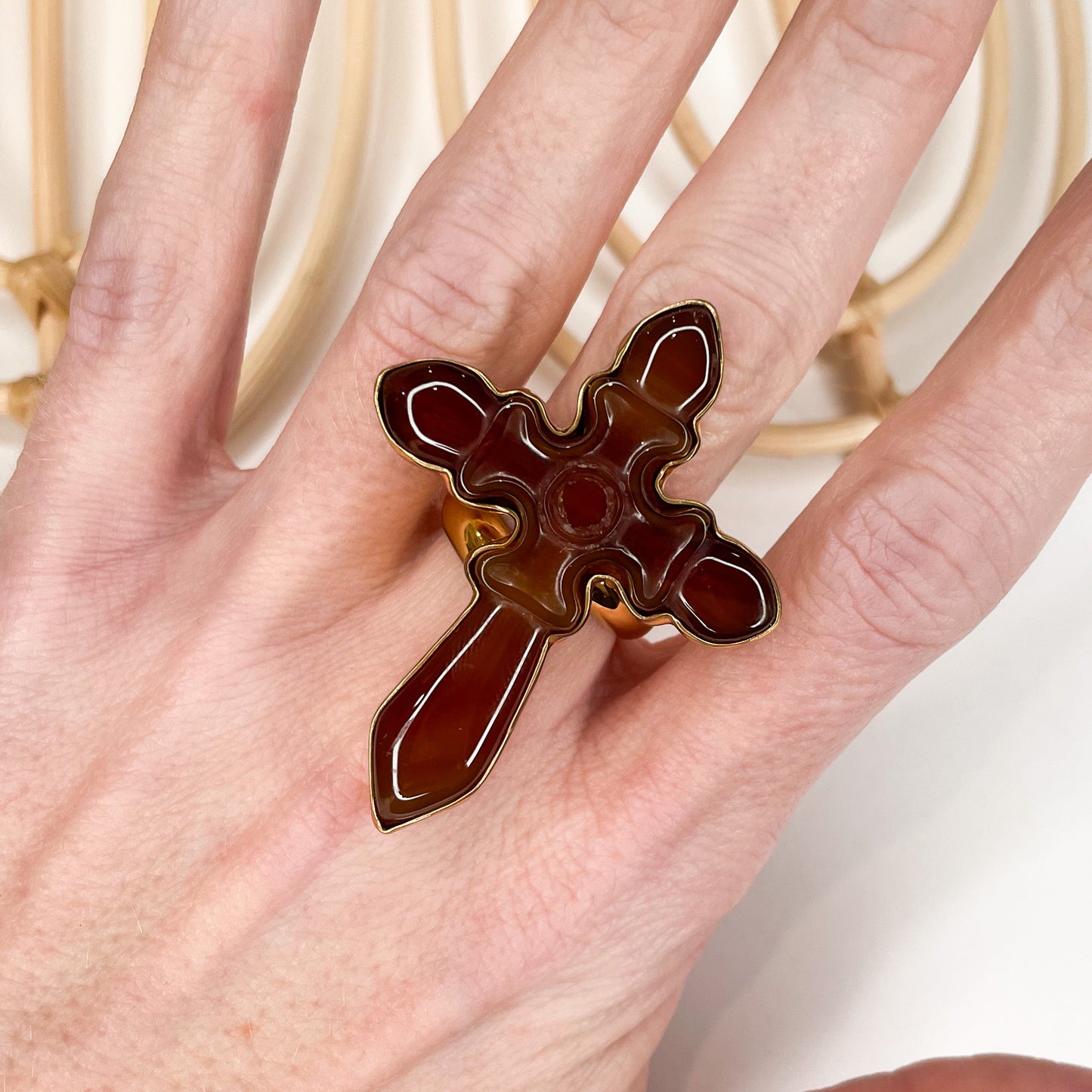 Carnelian Cross Ring - Alchemia