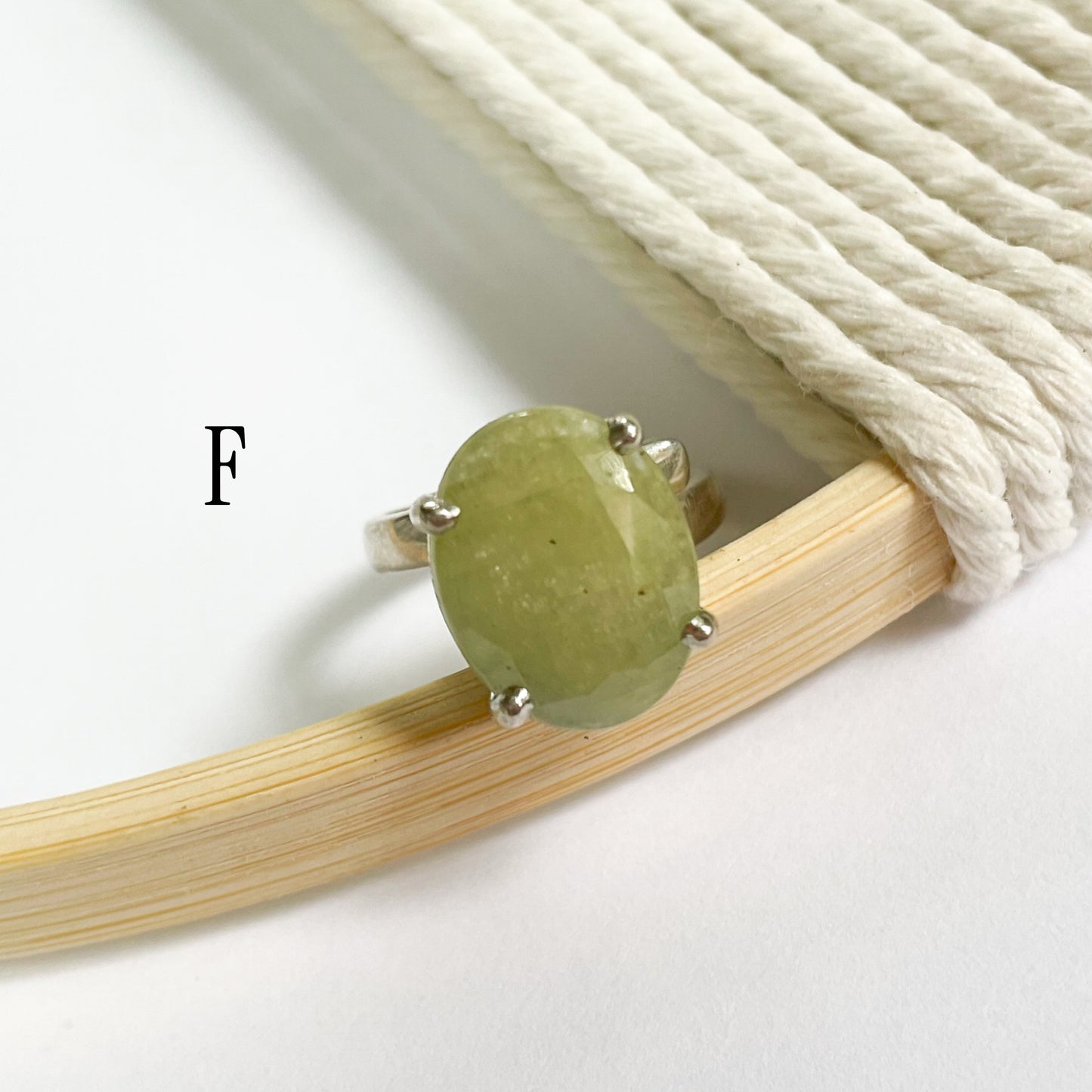 Green Sapphire Prong Ring - Solid Sterling Silver