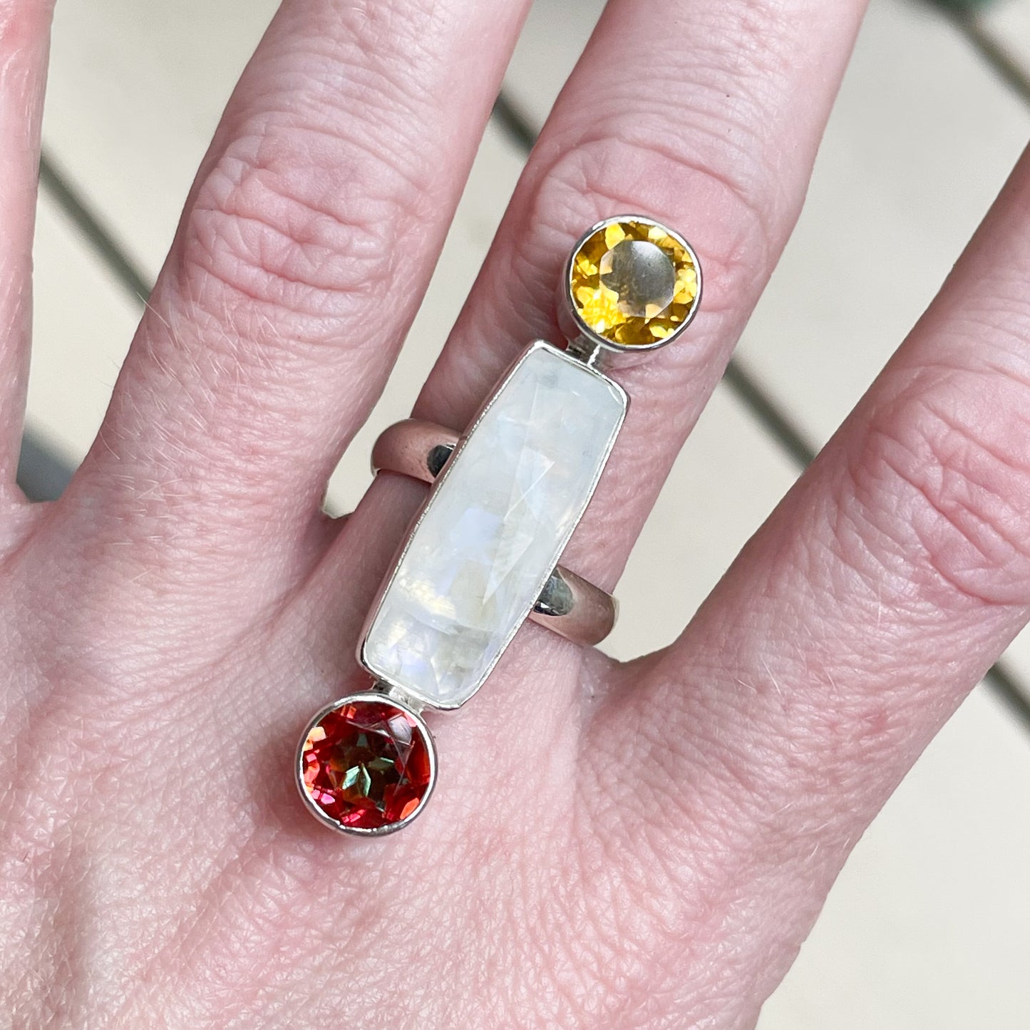 Rainbow Moonstone & Gemstone Crawler - Solid Sterling Silver