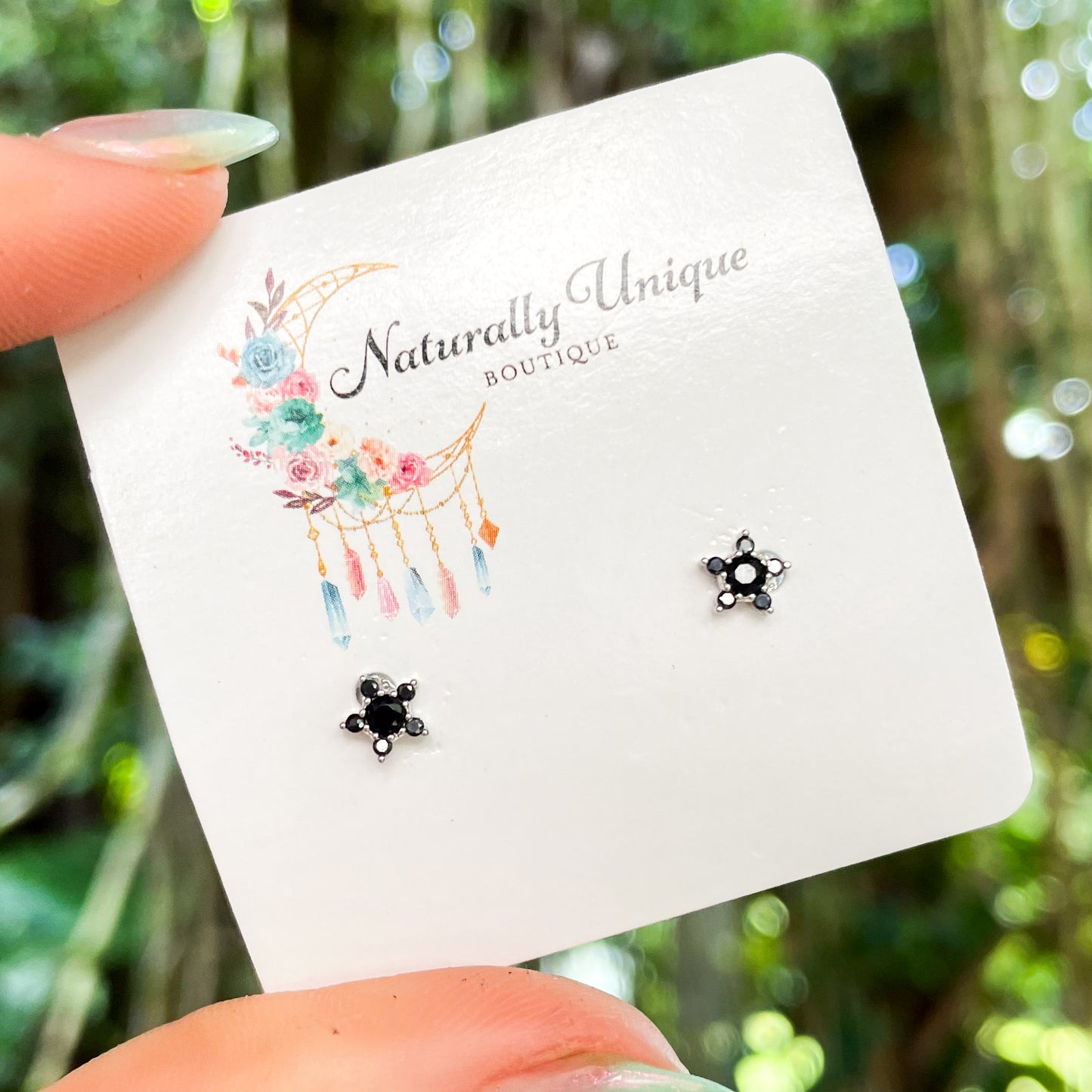 Black CZ Star Studs - Solid Sterling Silver